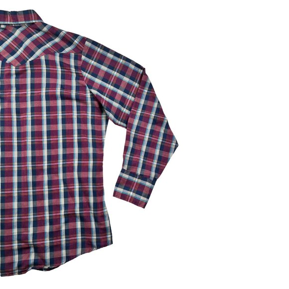 Young Bloods Shirt Men's L/S Plaid Pearl Snap Up Pockets Purple Blue Yellow L - Picture 10 of 11